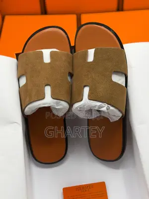 Hermes Men’S Slippers All Brown Suede Upper