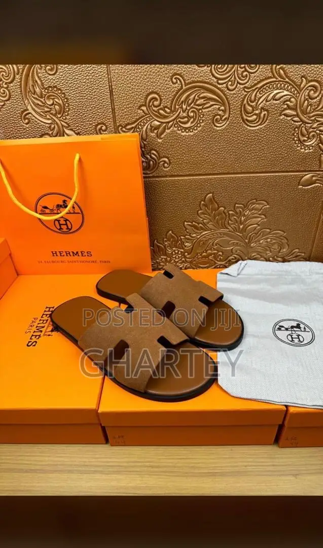 Hermes Men’S Slippers All Brown Suede Upper