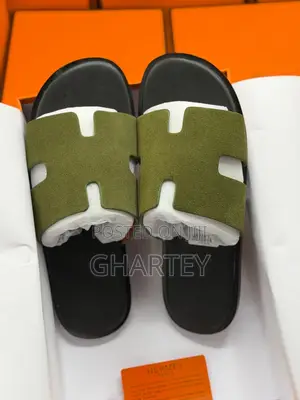 Army Green Suede Upper Hermes Luxury Men’S Slippers