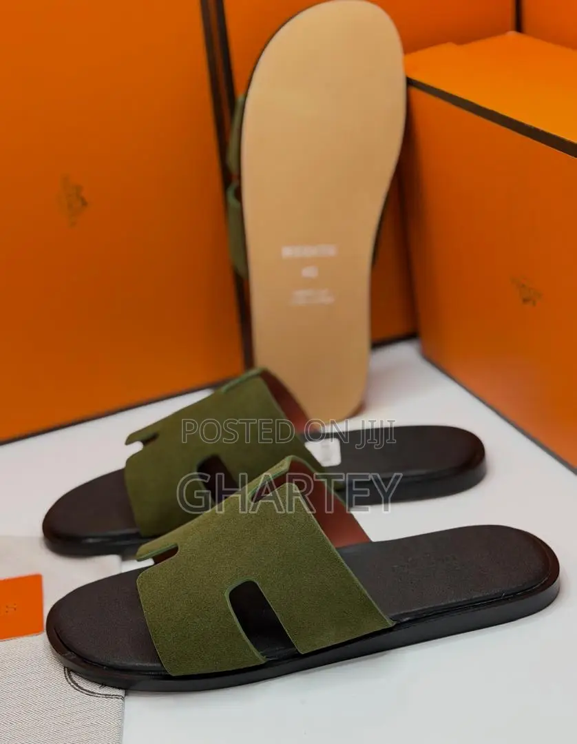 Army Green Suede Upper Hermes Luxury Men’S Slippers