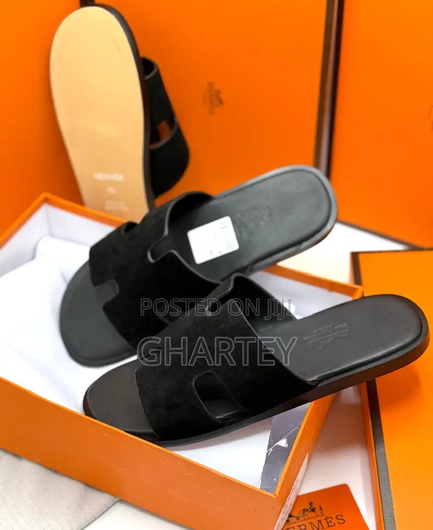 Hermes Quality Luxury Men’S Slippers Suede Upper Black