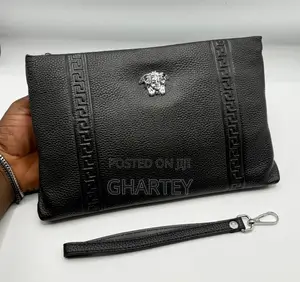 Premium Versace Leather Clutch Bag - Black
