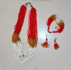 Red Gold and White Beads Set