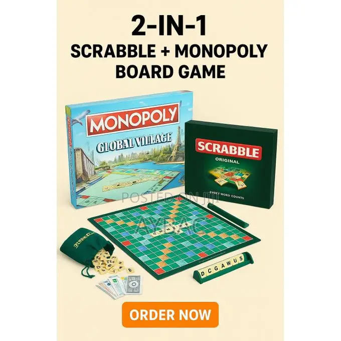 2-in-1 Scrabble + Monopoly Board Game – Family Fun Combo Pack