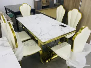 Modern Marble Dining Table With 6 Leather Chairs