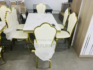 Modern Marble Dining Table With 6 Leather Chairs