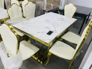 Modern Marble Dining Table With 6 Leather Chairs
