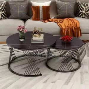 Round Coffee Table,Modern Coffee Table Set of 2 Marble