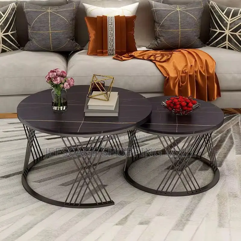 Round Coffee Table,Modern Coffee Table Set of 2 Marble