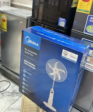 Affordable Classic Midea 18” Electric Rechargeable White Fan