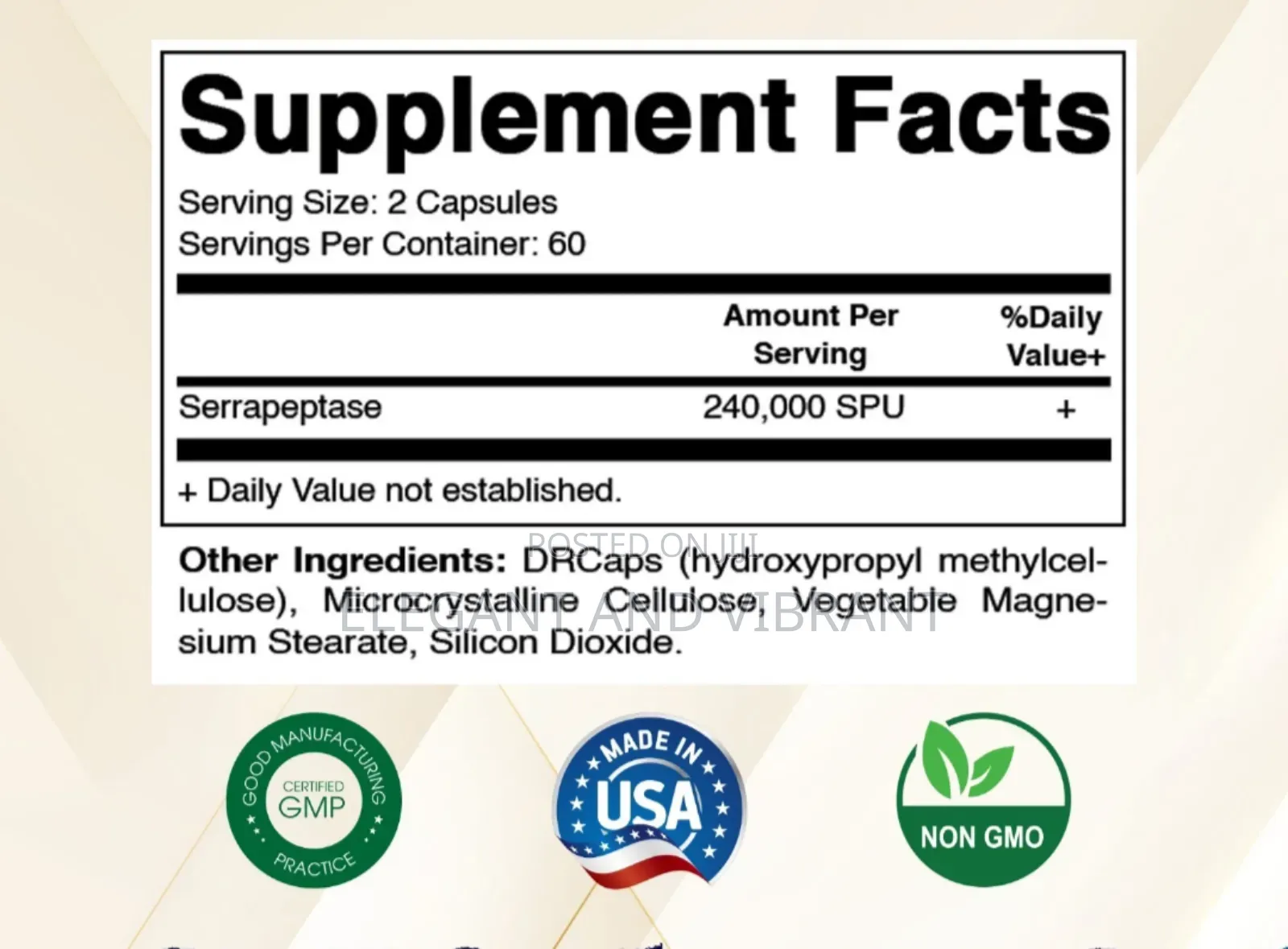 Serrapeptase 240,000 Spu Servings, 120  Capsules