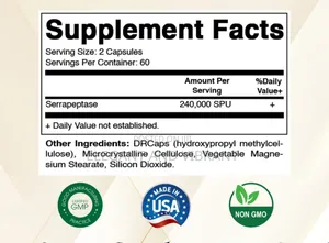 Serrapeptase 240,000 Spu Servings, 120  Capsules