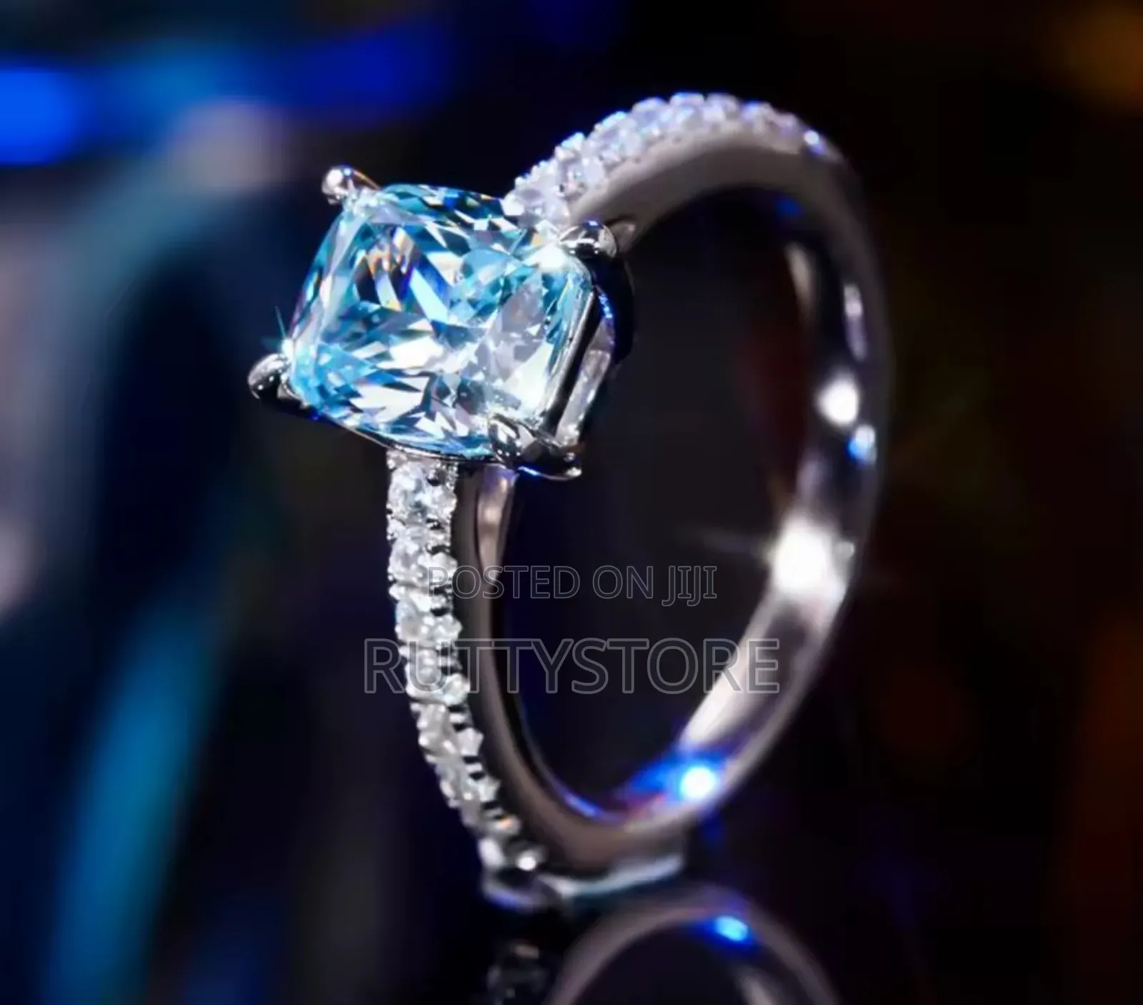 Blue Rectangular Stone Engagement Ring