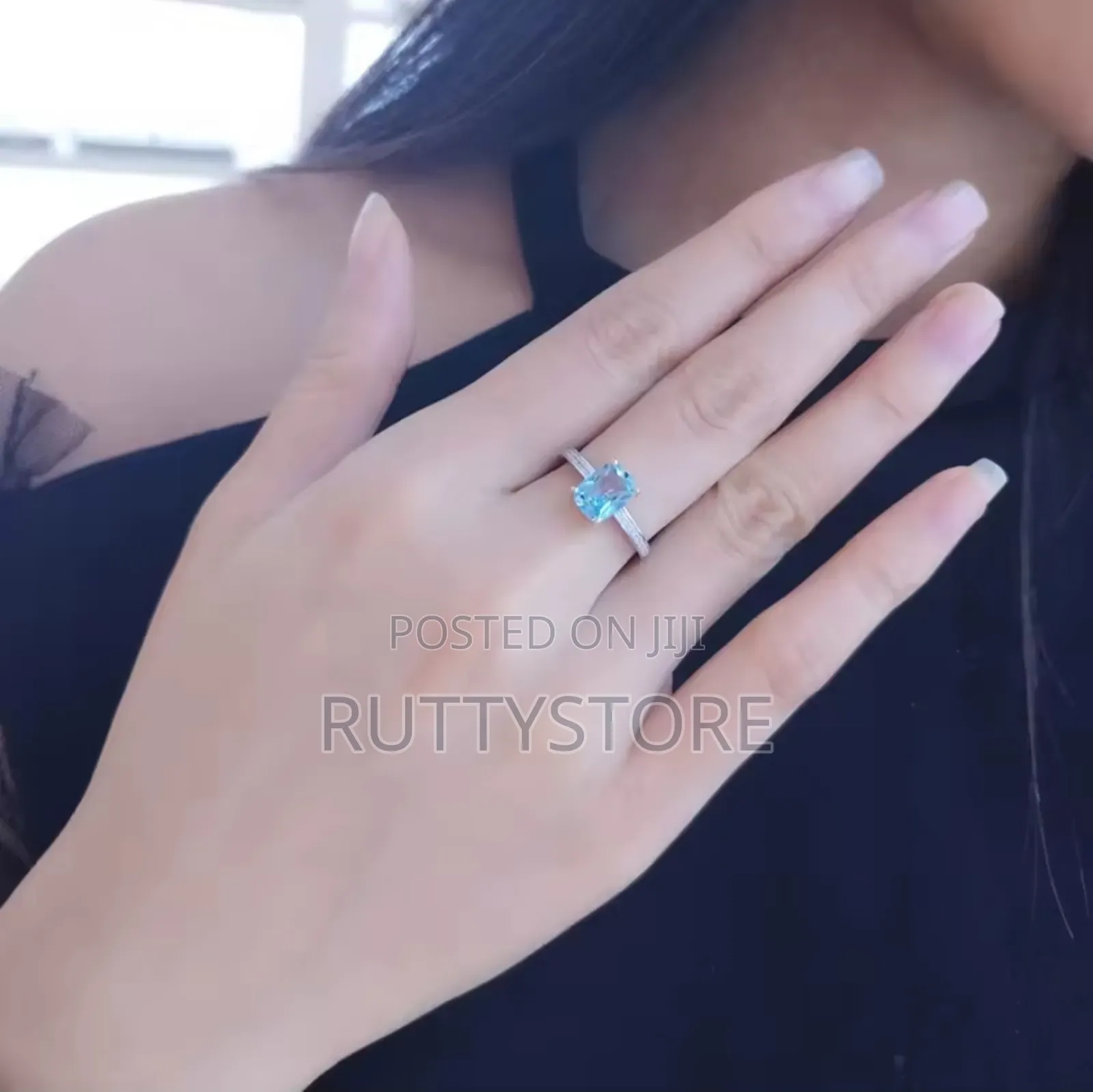 Blue Rectangular Stone Engagement Ring