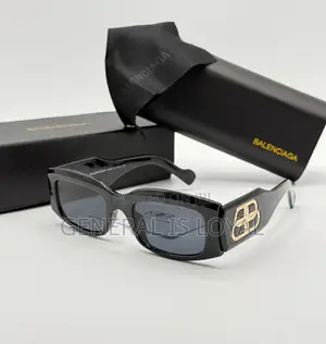 Balenciaga Rectangular Sunglasses  Shiny Black Acetate Grey Lenses.
