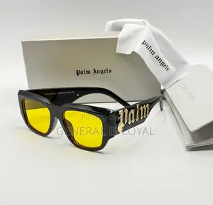 Palm Angels Angel Sunglasses In Black Acetate With Yellow Lenses.