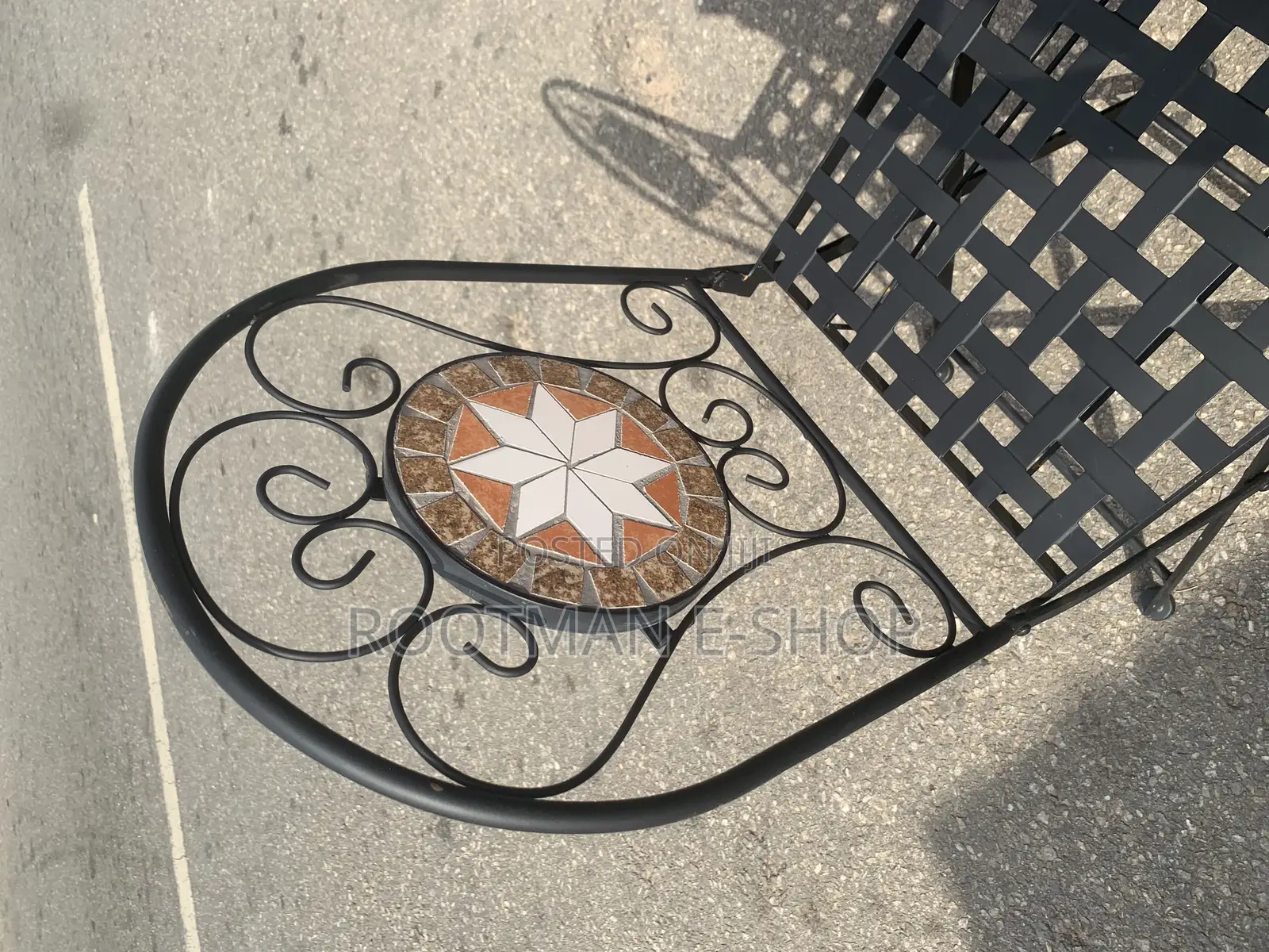 Outdoor Set of 2 Chairs Black Metal Vintage Style Mosaic Folding Black
