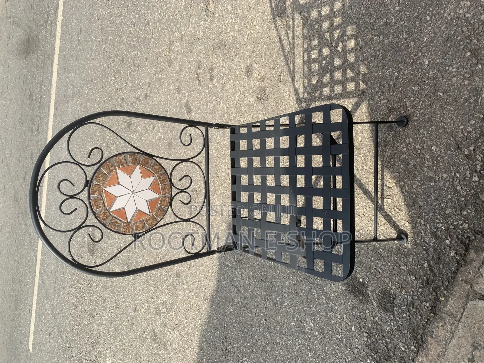 Outdoor Set of 2 Chairs Black Metal Vintage Style Mosaic Folding Black