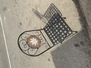 Outdoor Set of 2 Chairs Black Metal Vintage Style Mosaic Folding Black