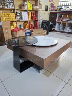 Center Table X Coffee Table With Spinning Marble Top and Glass 90x90cm