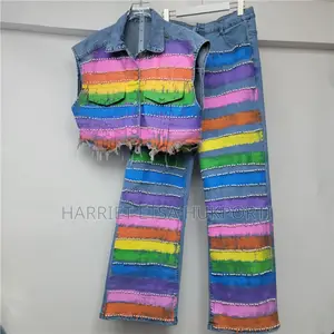Brand New Palato Rainbow Pearls Jeans Trouser Jacket From Holland