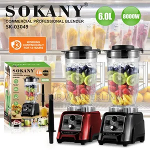 6liters Sokany Stainless Steel Electric Commercial Blender.8000watt
