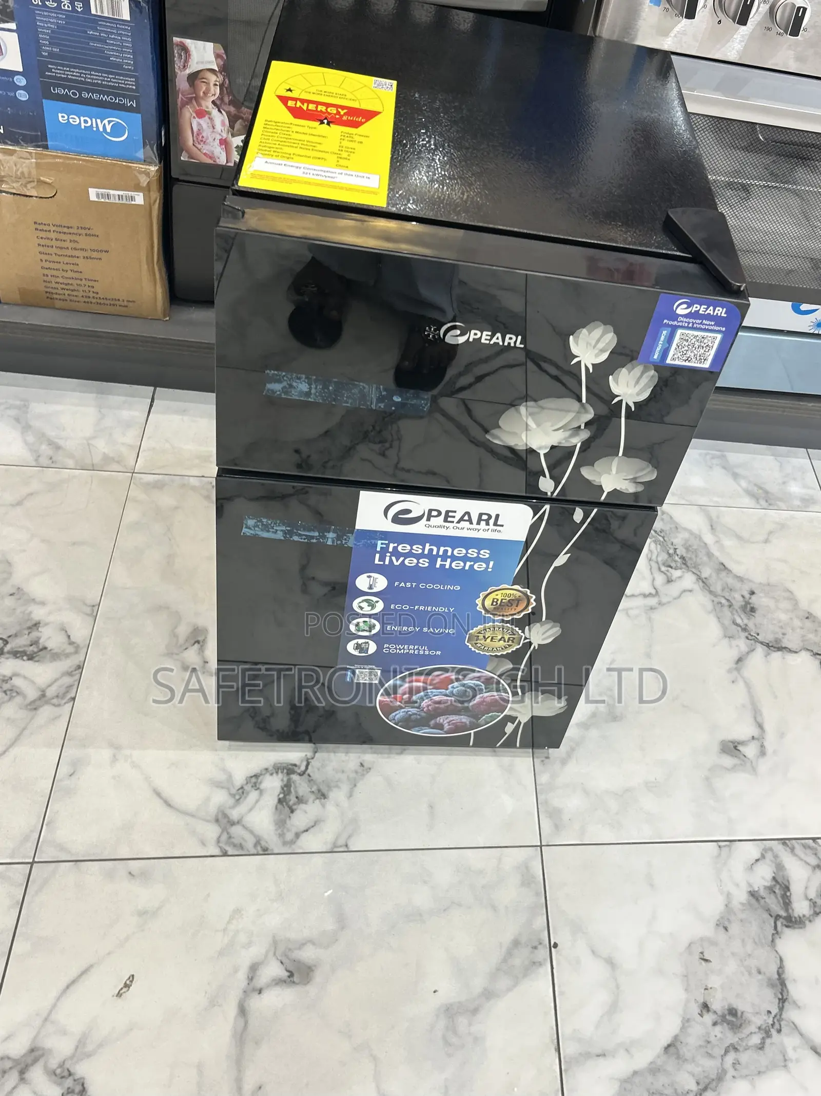 Top Notch Doubledoor Glass Pearl Tabletop Top Mount Fridge