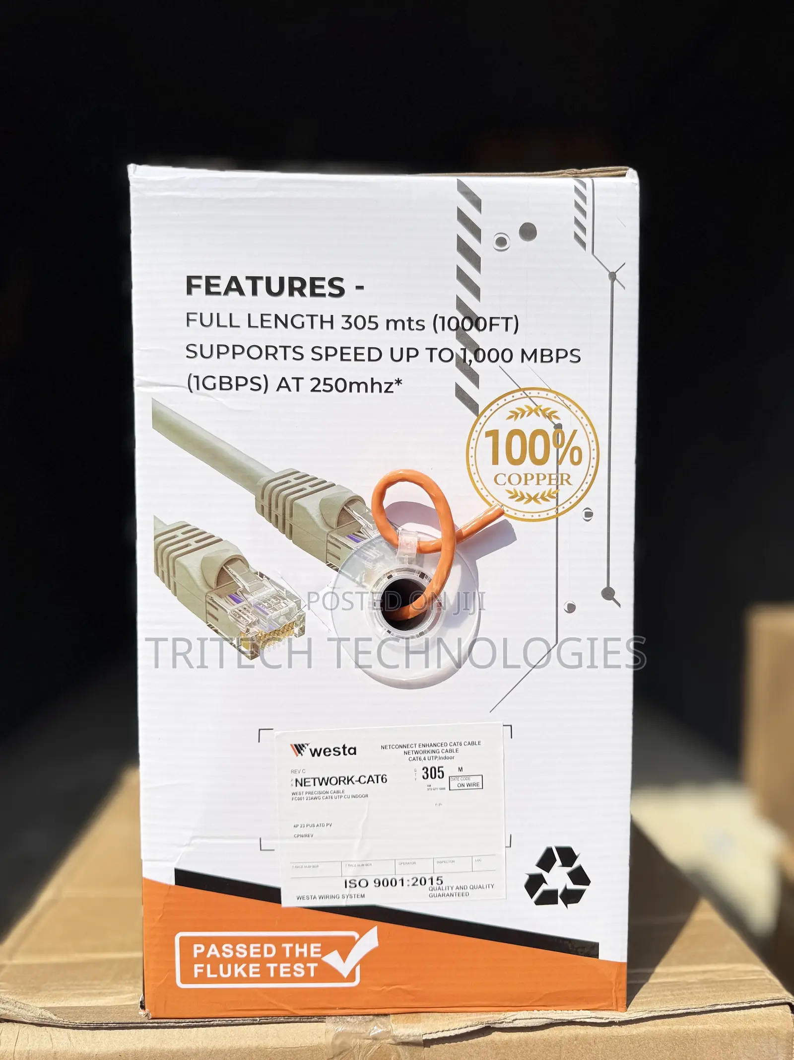 Westa Cat6 Cable 305m Utp Pure Copper Passed the Fluke Test|