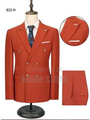 Double-Breasted 2-Piece Men Suit From Turkey in Orange