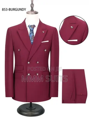 Quality 2-Piece Double-Breasted Men's Suit From Turkey in Burgundy