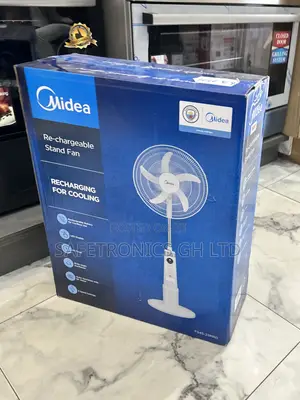 Super Good Electric White 18” Rechargeable Stand Midea Fan