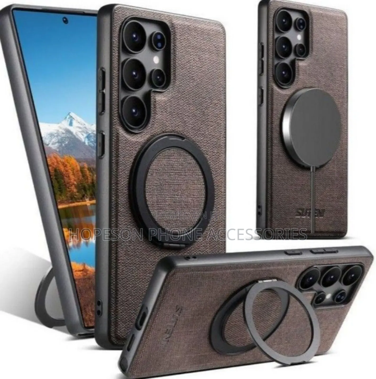 Classic Leather Cases With Supporting Ring Stand for Samsung