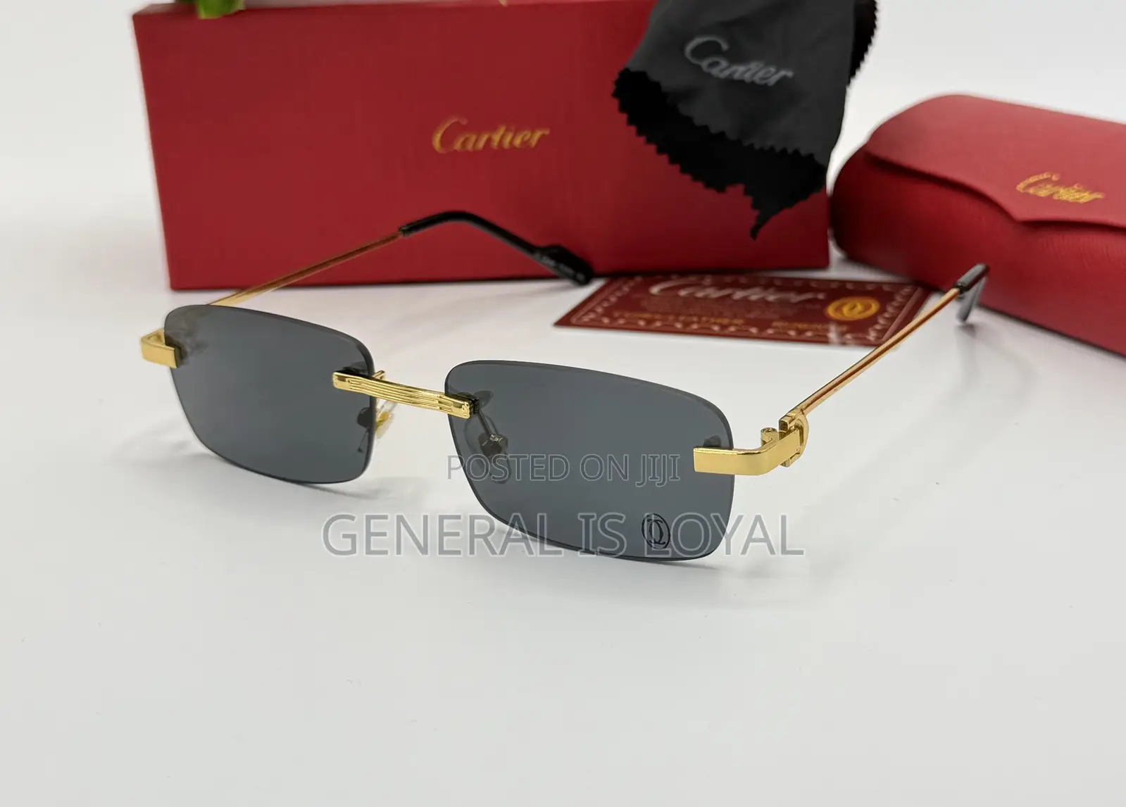 Cartier Rimless, Rectangle-frame Sunglasses With Stainless Steel Hand