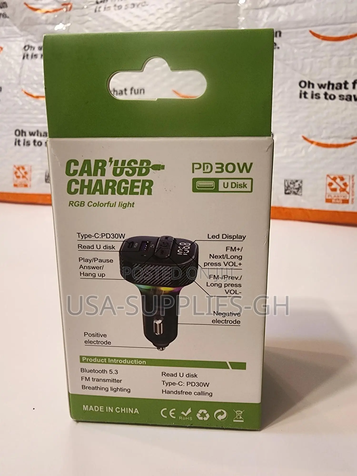 Car Bluetooth 5.3 Fm Transmitter With Type-C Pd(30w) Charger From Usa