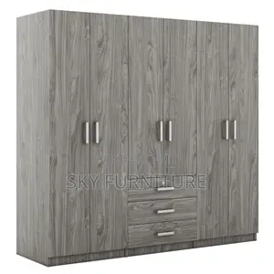 Modern 6-Doors Bedroom Wardrobe With 3 Drawers, Shelves