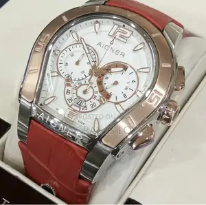 Aigner Palermo Chronograp Watch With A Silver Dial,Rose Gold Red Strap