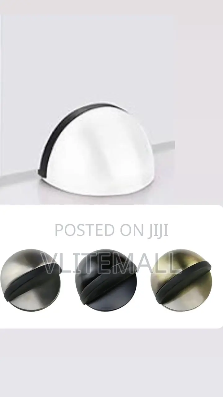 Pair Of Half Moon Door Stopper - Black, White Chrome