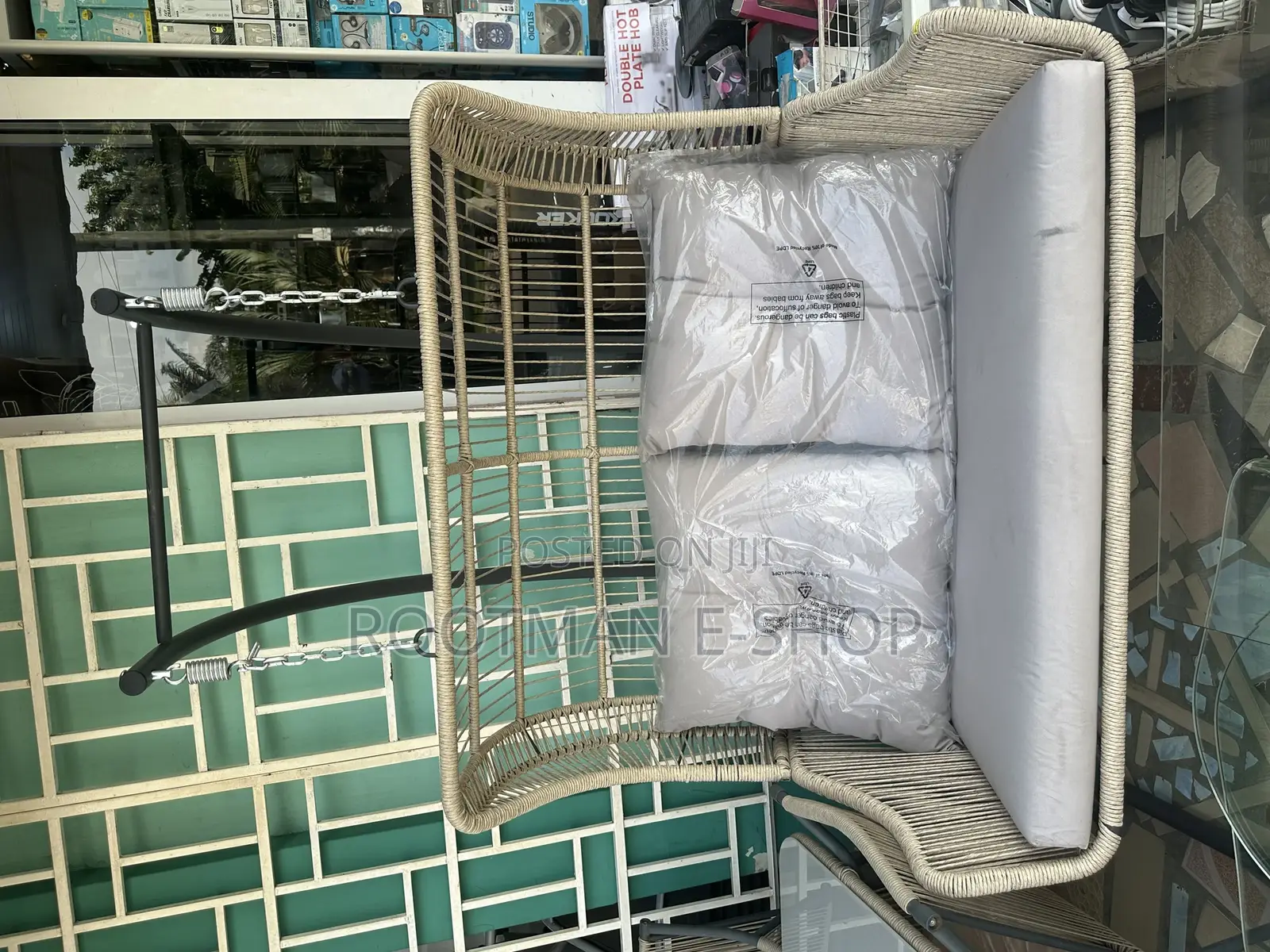 Luxury Outdoor Swing Chair With Stand – 2-Seater Rattan Style