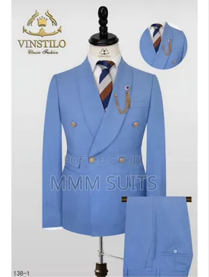 Stylish 2-Piece Double-Breasted Men Suit in Sea Blue Colour