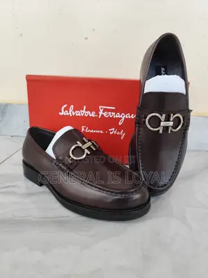 Salvatore Ferragamo Men's Gancini Buckle Coffee Leather Men’S Loafers
