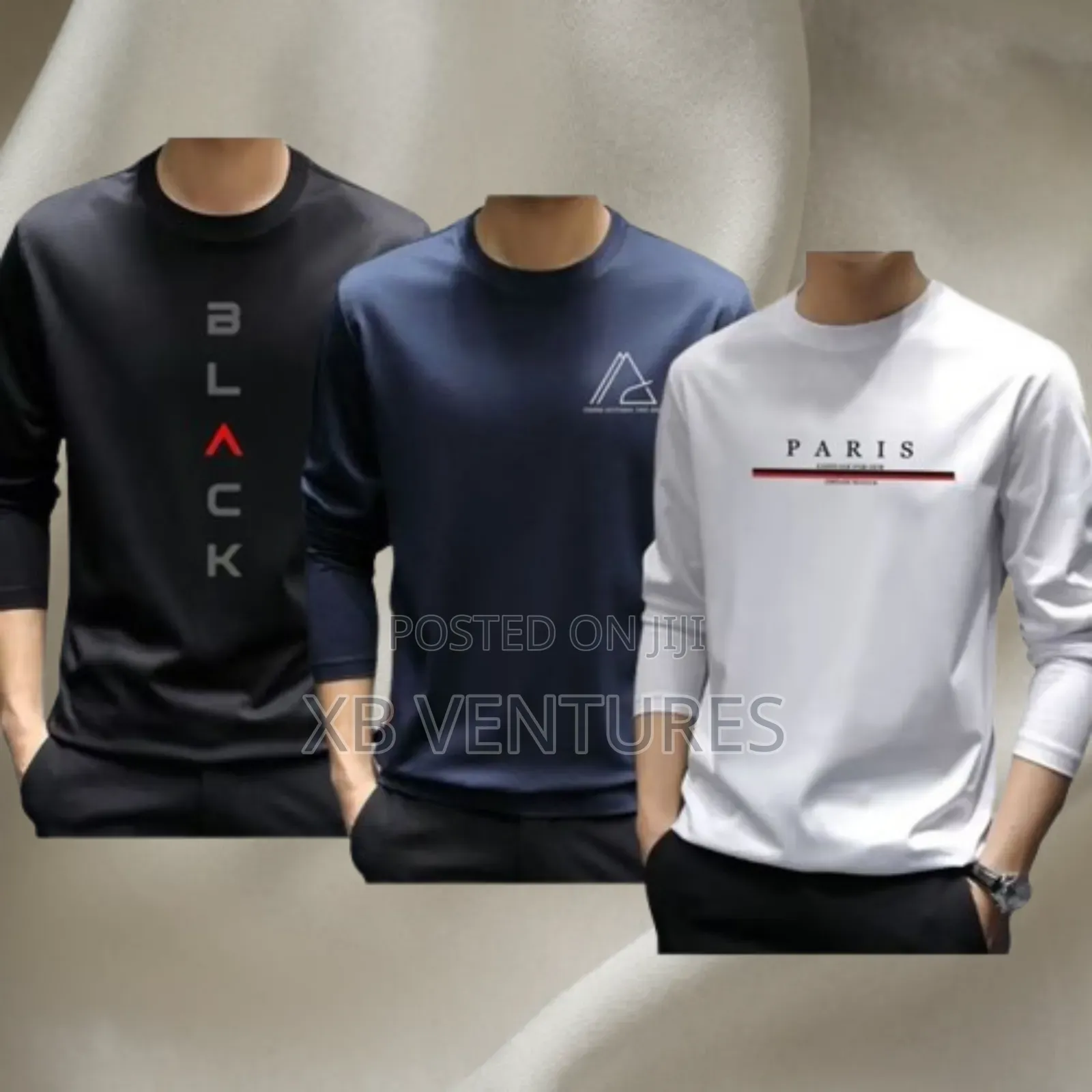 3 Piece Men's Long Sleeve T-Shirts 100% Cotton - Multicolour