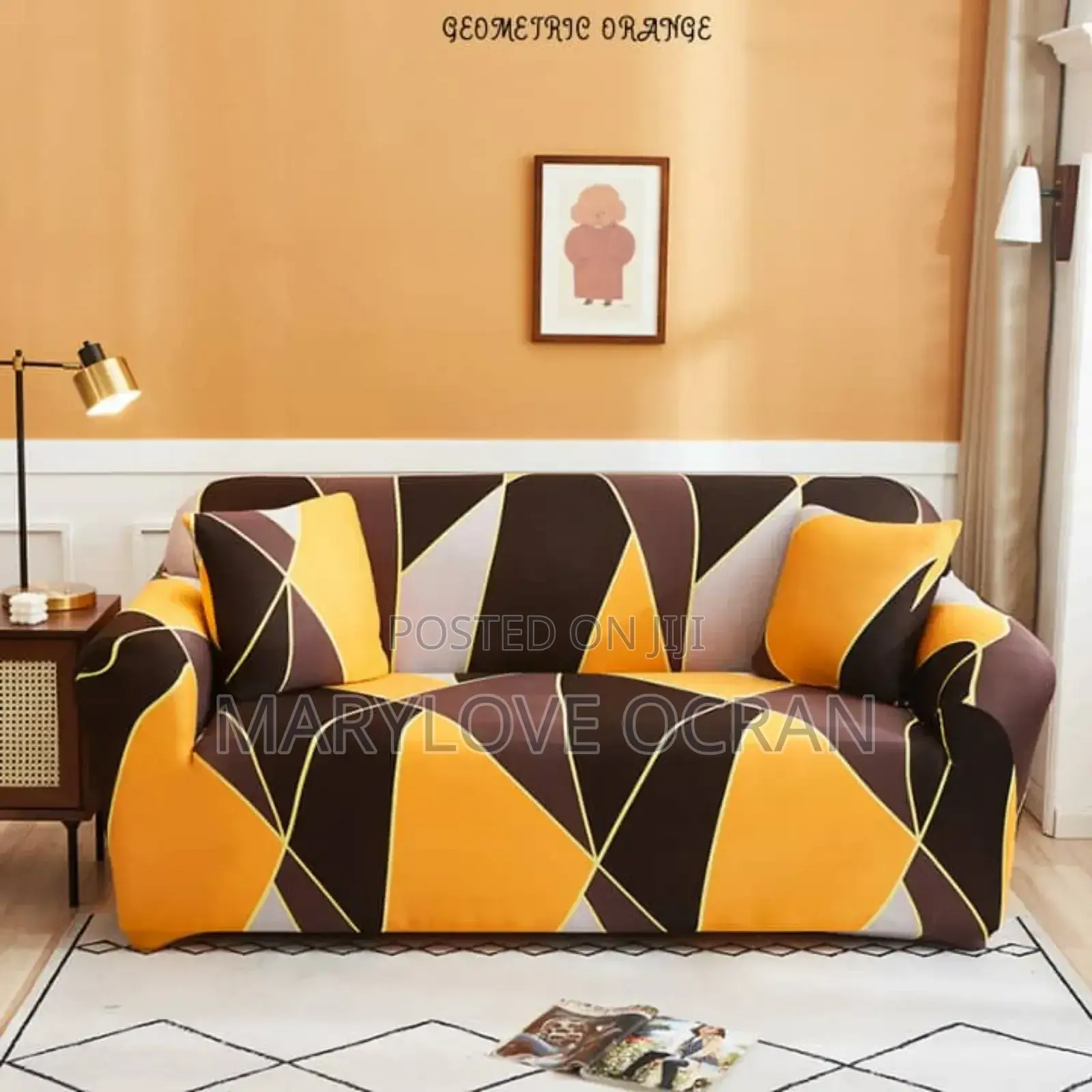 Geometric Orange Sofa Covers