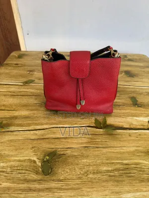 Red Pebbled Leather Drawstring Satchel