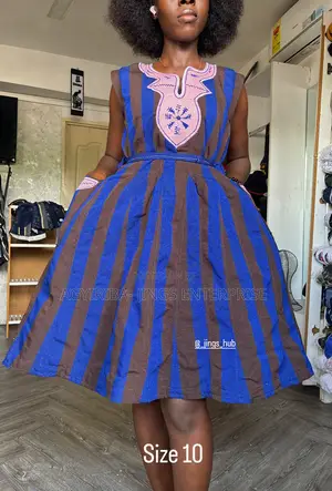 Blue and Brown Smock Dress