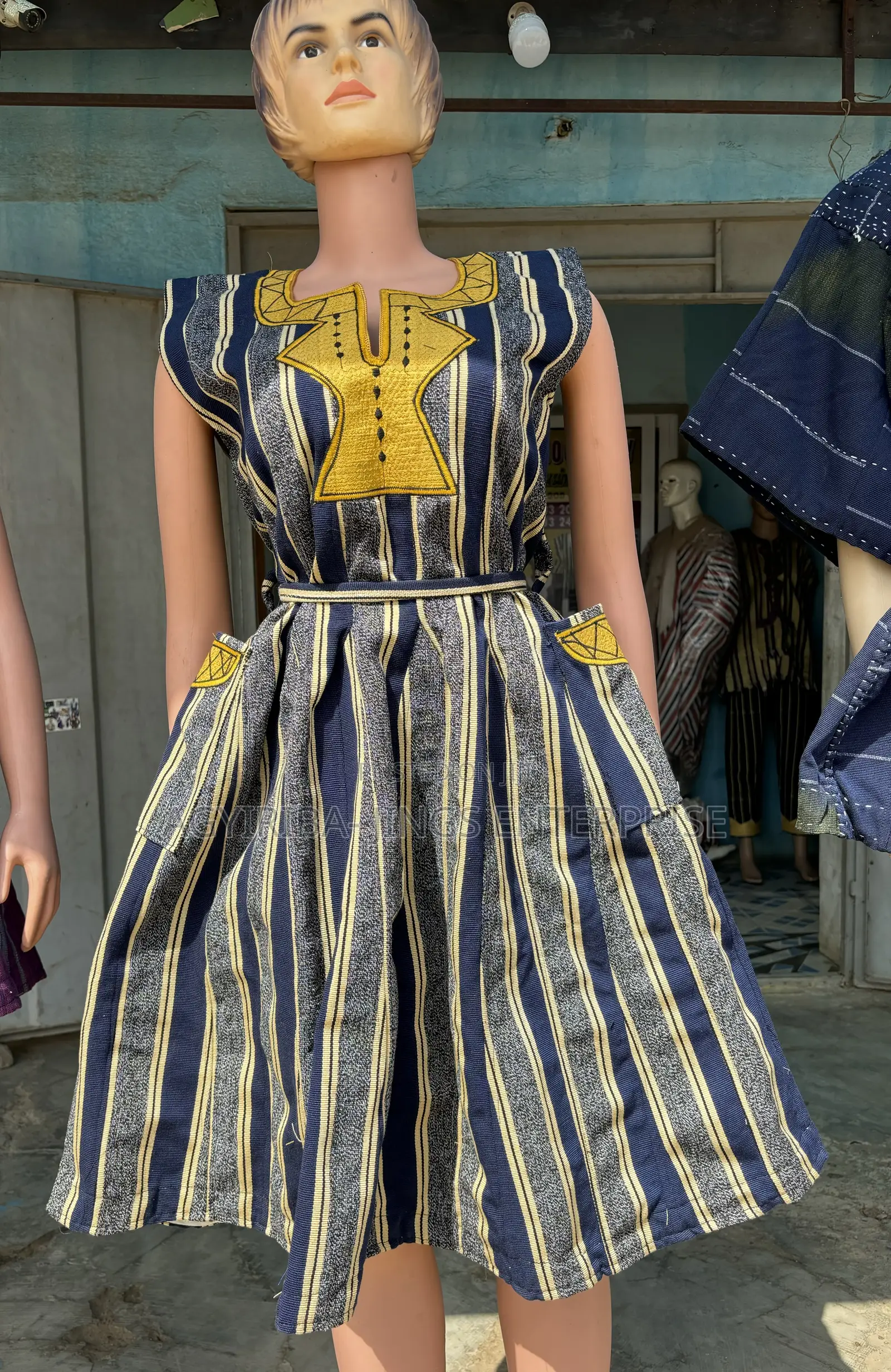 Blue and Brown Smock Dress