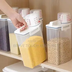Grain Storage Container With Measuring Cup
