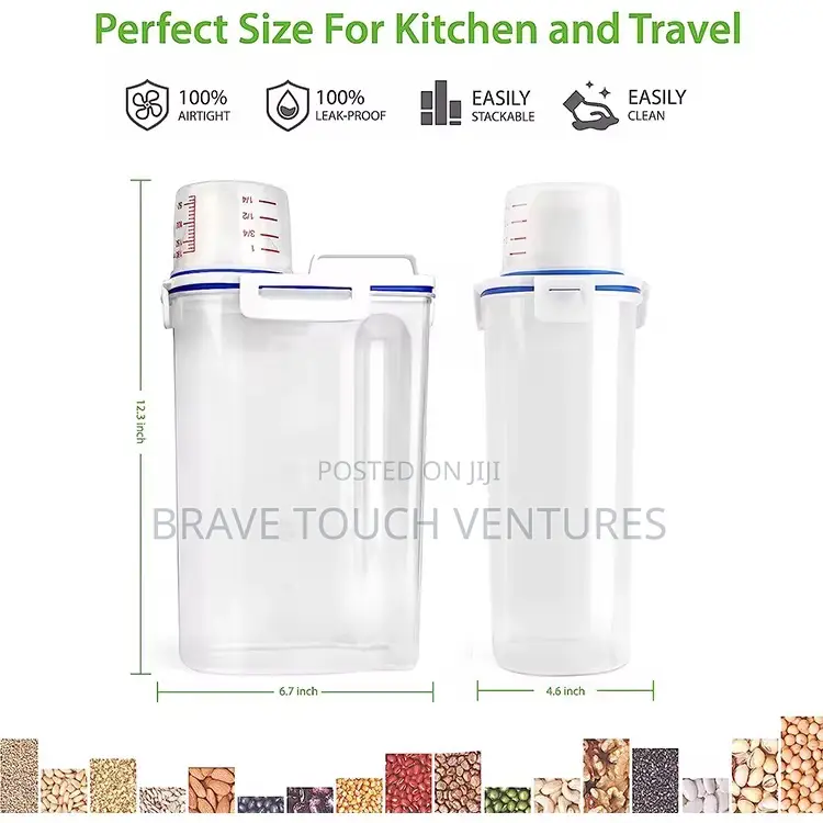 Grain Storage Container With Measuring Cup