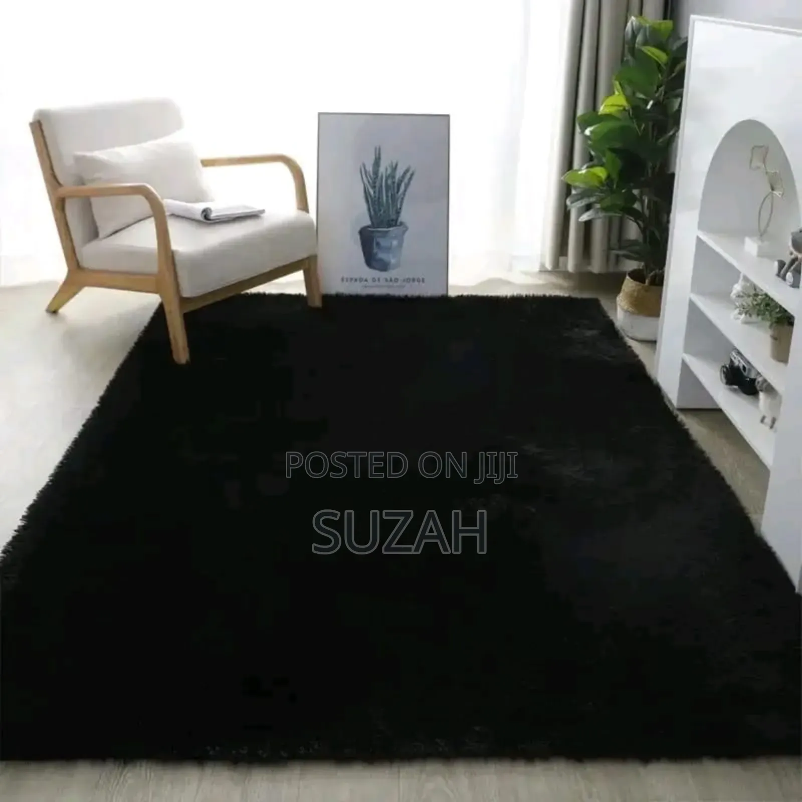 Deep Black Fluffy Rug