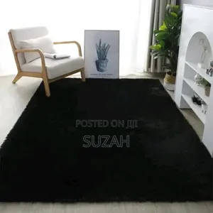 Deep Black Fluffy Rug