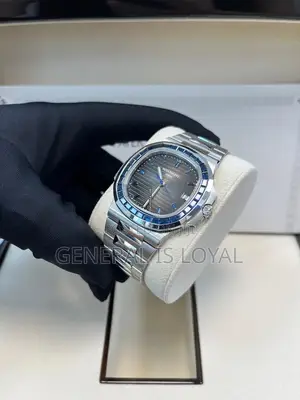 Patek Philippe Nautilus Silver Watch In Platinum Blue Sapphire